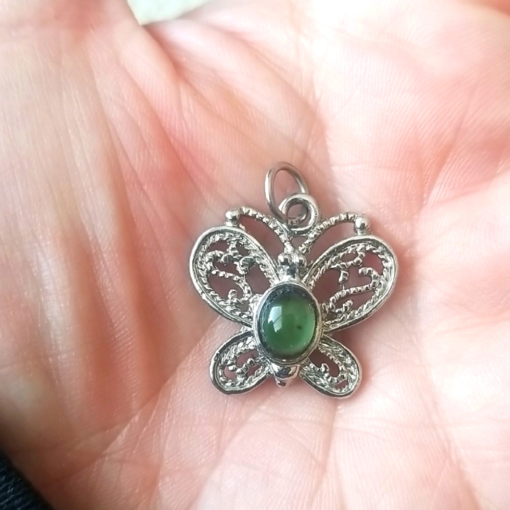 Silver Butterfly Pendant with Color-Changing Mood Gemstone